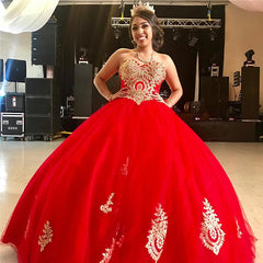 Sweetheart Lace-up Appliques Bright Red Ball Gown Quinceanera Dresses - MyChicDress