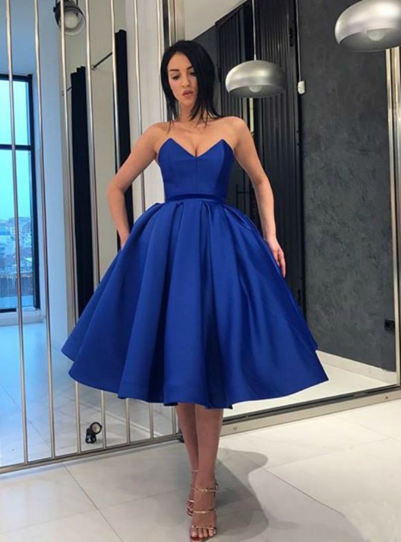 Sweetheart Royal Blue Satin Homecoming Dresses Criss Cross Back MyChicDress