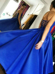 Sweetheart Royal Blue Satin Homecoming Dresses Criss Cross Back MyChicDress