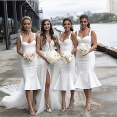 White Short Bridesmaid Dresses Mermaid Sweetheart Spaghetti Straps