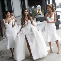 White Short Bridesmaid Dresses Mermaid Sweetheart Spaghetti Straps