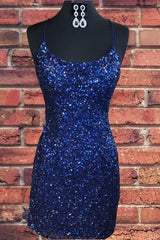 Tight Navy Blue Sequin 2025 Short Homecoming Dresses Party Dress MyChicDress