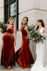 Mermaid Long Velvet Bridesmaid Dresses Deep V Neck Sleeveless