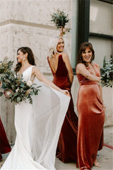 Mermaid Long Velvet Bridesmaid Dresses Deep V Neck Sleeveless