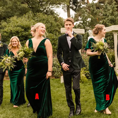 Mismatched Emerald Green Velvet Bridesmaid Dresses Cheap Wedding Guest Dress Fall