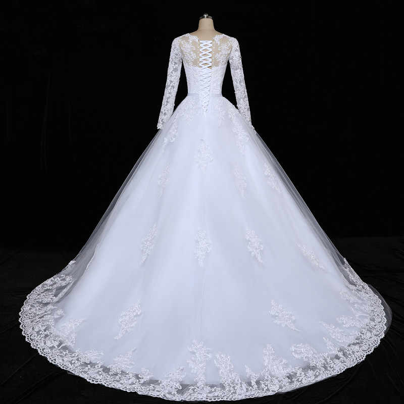 Floral Mermaid Tulle Lace Vintage Long Sleeves Wedding Dresses