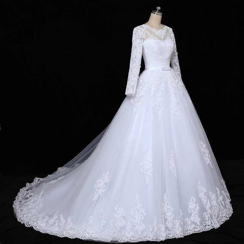 Floral Mermaid Tulle Lace Vintage Long Sleeves Wedding Dresses