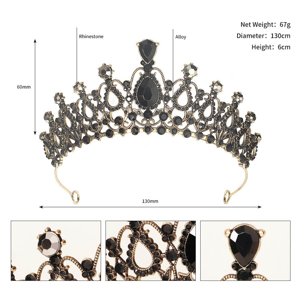 Vintage Handmade Crystal Black Quince Crown Baroque Pearl Bridal Rhinestone Tiara MyChicDress