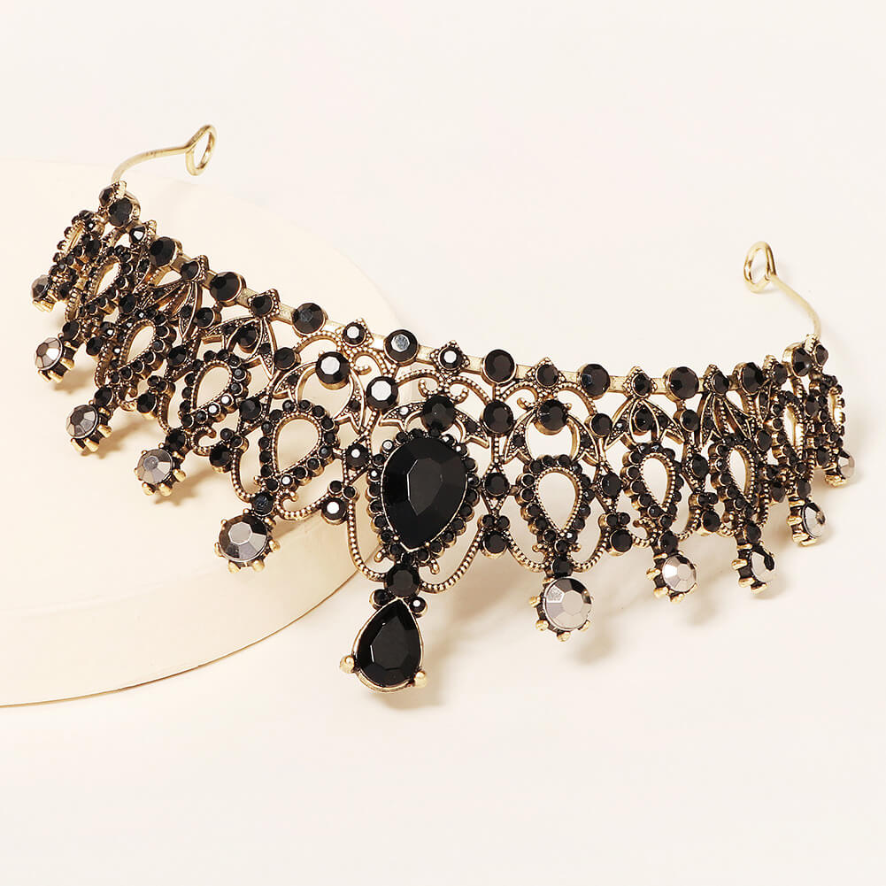 Vintage Handmade Crystal Black Quince Crown Baroque Pearl Bridal Rhinestone Tiara MyChicDress
