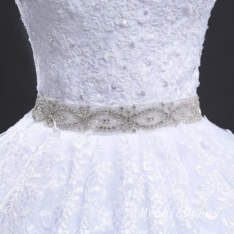 Vintage Wedding Dresses A Line Lace Apllique Bridal Gown Crystal Belt MyChicDress