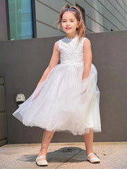 White Cheap Lace Flower Girl Dresses Tulle Sleeveless with Key Hole MyChicDress