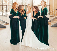 Winter Emerald Green Bridesmaid Dresses Velvet Wedding Guest Dress Short Sleeves MyChicDress