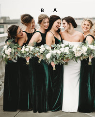 Winter Emerald Green Velvet Bridesmaid Dresses Canada V Neck Sleeveless MyChicDress