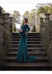 Winter Velvet Maternity Dress Long Baby Shower Dress Pregnancy Photoshoot Dress MyChicDress