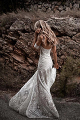 Beach Ivory Lace Wedding Dresses Long Mermaid Bridal Gown