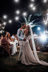 Beach Ivory Lace Wedding Dresses Long Mermaid Bridal Gown