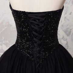 Sweetheart Black Crystals Prom Dresses Strapless Ball Gown Wedding Dresses