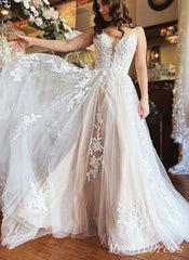 Sheath Lace Boho Beach Wedding Dresses Casual Long Wedding Gown