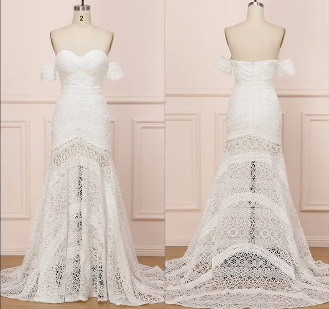 Beach Ivory Lace Wedding Dresses Long Mermaid Bridal Gown