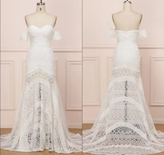 Beach Ivory Lace Wedding Dresses Long Mermaid Bridal Gown