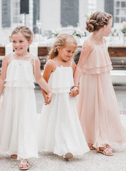 Floor Length Boho Chiffon Flower Girl Dresses Spaghetti Straps