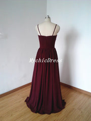 Floor-length Long Chiffon Spaghetti Straps Burgundy Bridesmaid Dresses