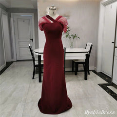 Unique Satin Bridesmaid Dresses burgundy Mermaid Long Wedding Guest Dress