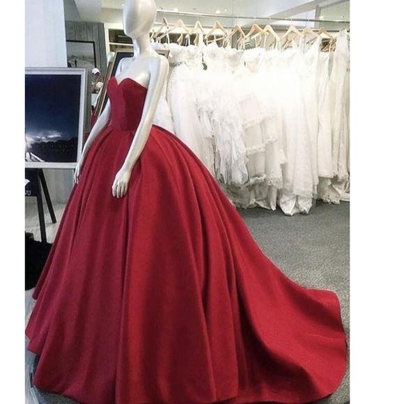 Custom Made Red Ball Gown Prom Dresses 2025 Long Satin Wedding Dresses