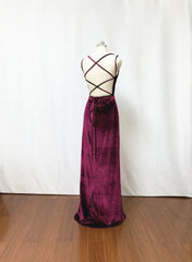 Hot Sheath Velvet Prom Dresses Burgundy Wedding Guest Dress with Split