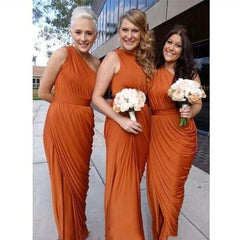 Sheath One Shoulder Rust Orange Bridesmaid Dress Ruffles