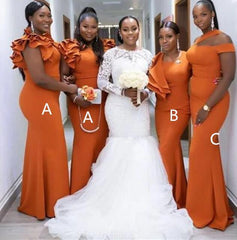 Hot Burnt Orange Bridesmaid Dresses Africa Mermaid Wedding Guest Dress