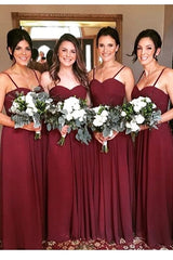 Burgundy Sweetheart Chiffon Bridesmaid Dresses Spaghetti Straps