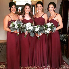 Burgundy Sweetheart Chiffon Bridesmaid Dresses Spaghetti Straps