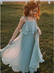 Floor Length Boho Chiffon Flower Girl Dresses Spaghetti Straps