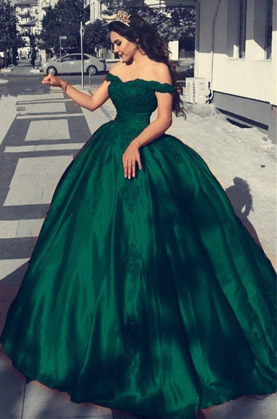 Satin Ball Gown green Off Shoulder Sweetheart 16 Dresses