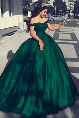 Satin Ball Gown green quince dress Off Shoulder Sweetheart 16 Dresses