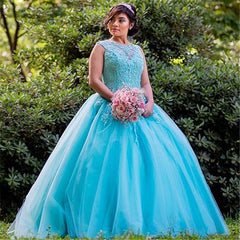 Sweet Jewel Beadings Longos Vestidos Quinceanera Azul