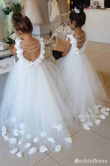 Hot Floor Length Flowers Tulle White Flower Girl Dresses Cheap