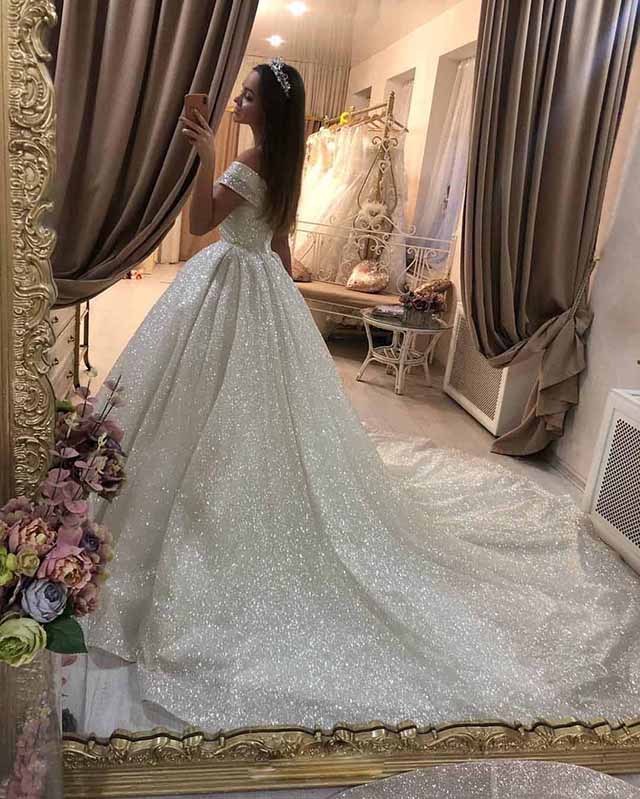 Sparkly Wedding Dresses Sequins Ball Gowns Off Shoulder