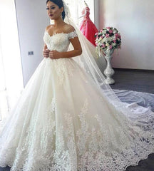 Princess Ball Gown Off Shoulder Sweetheart Lace Wedding Dresses