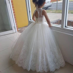 Lace Ivory Flower Girl Dresses Tulle Floor Length Gril Party Dress