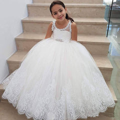 Lace Ivory Flower Girl Dresses Tulle Floor Length Gril Party Dress