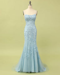 Custom Made Spaghetti Straps Long Lace Mermaid Prom Evening Dresses