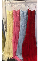 Custom Made Spaghetti Straps Long Lace Mermaid Prom Evening Dresses