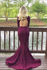 Long Mermaid Burgundy Sleeves Cheap Evening Gown