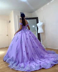 Off Shoulder Lace Lavender Quinceanera Dresses Appliques Flowers Sweet 16 Dresses