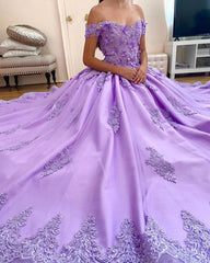 Off Shoulder Lace Lavender Quinceanera Dresses Appliques Flowers Sweet 16 Dresses