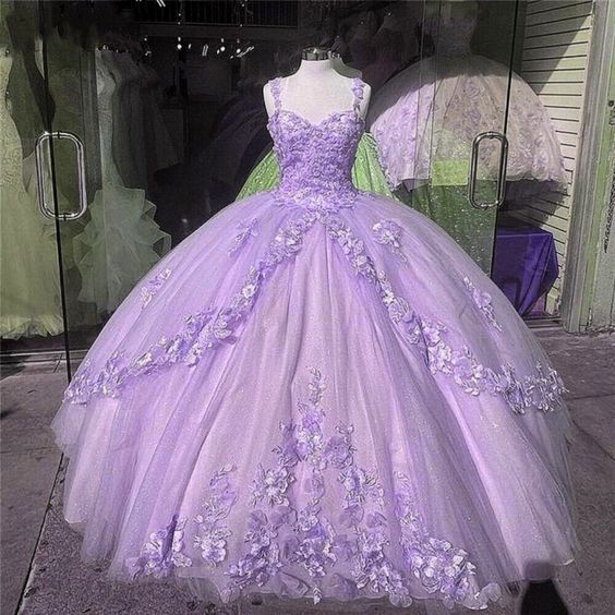 Princess 3D Flowers Quince Dresses 2025 Lace Ball Gown Sweet 16 Dresses