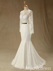 Hot Real Lace Wedding Dresses Long Sleeves Mermaid Gown