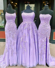 Hot Lace Violet Purple Lace Prom Dresses Sleeveless Long School Dance Dress
